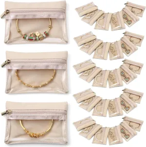 Vlando 33 Pcs Travel Jewelry Case Velvet Jewelry Pouch with Zipper Clear Travel Jewelry Bag Jewelry Travel Organizer for Travel Business Trip Mother's Day Gifts for Mom Wife Women