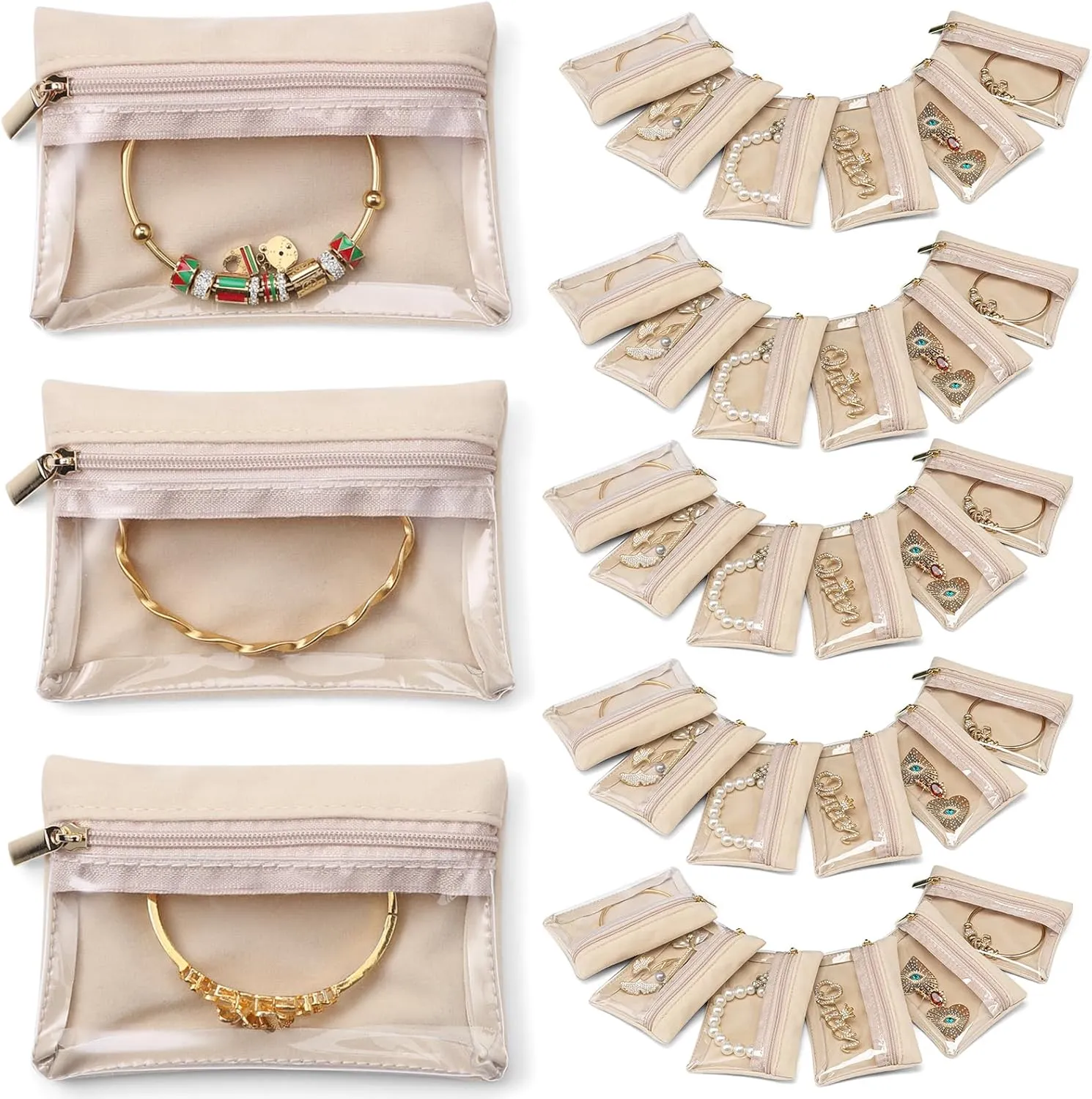 Vlando 33 Pcs Travel Jewelry Case Velvet Jewelry Pouch with Zipper Clear Travel Jewelry Bag Jewelry Travel Organizer for Travel Business Trip Mother's Day Gifts for Mom Wife Women