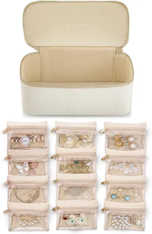 Vlando Gifts for Teachers,Jewelry Box,Travel Jewelry Storage Bags,PU Leather Jewelry Case for 12 Clear Velvet Bags,Gift Ideas for Women Travelers Girls,Wedding, Memorial Day, Birthday Gift-White