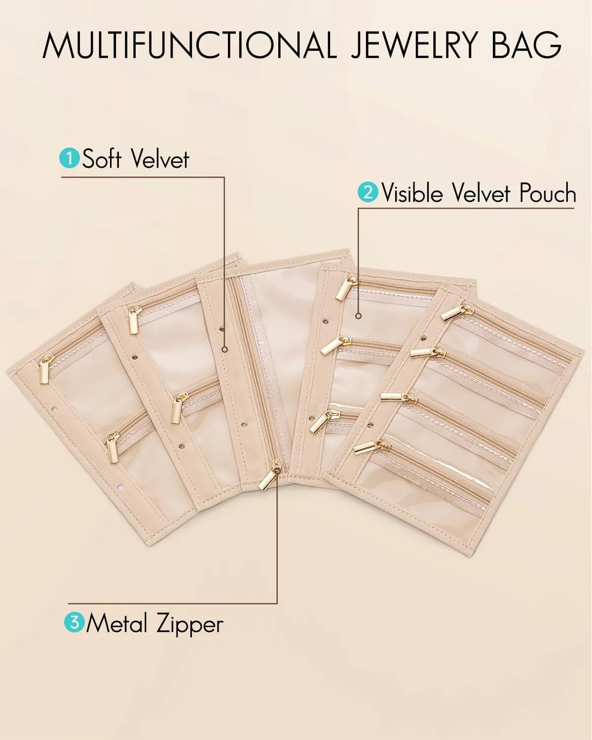 Vlando Jewelry Box for Girls Women,5 Pcs Jewelry Bags,Display Portability Jewelry Storage for Gem Diamond Necklaces Rings Earrings Bracelets