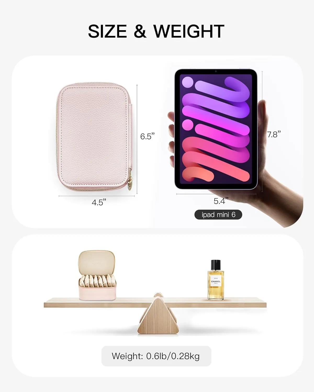 Vlando Travel Jewelry Organizer,Jewelry Box for Girls Women,Jewelry Case for 8 Pcs Velvet Jewelry Bags Storage for Necklace Rings Girls Women Valentines Gift Birthday Gifts-Pink