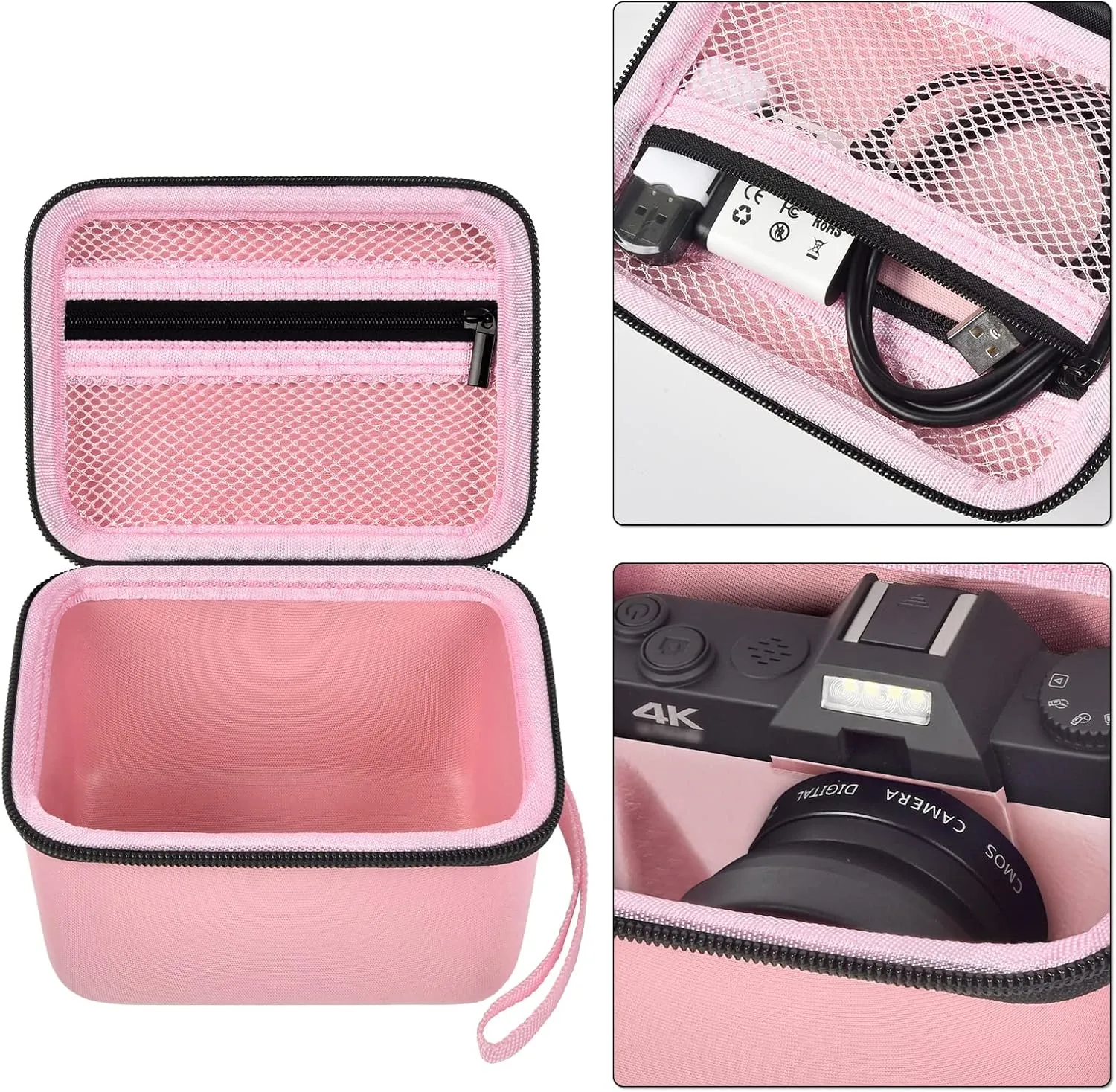 Vlogging Camera Case Compatible with Duluvulu/for TEBNGIHNM/for zheozeig/for Oiadek 4K Digital Cameras for Youtube. Vlog Camera Carrying Storage for Lens, Cable and Other Accessories - Pink