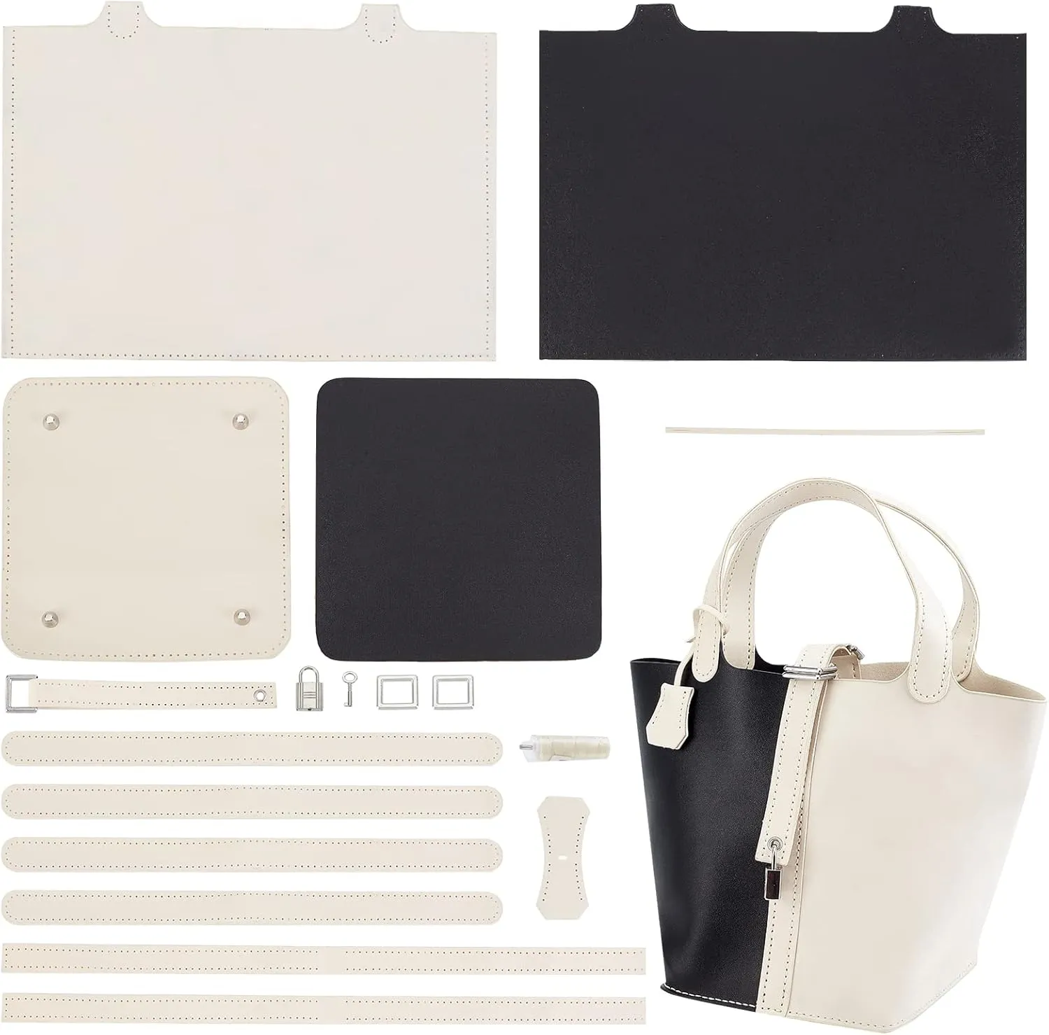 WADORN 20pcs DIY Handbag Making Materials, PU Leather Craft Knitting Crochet Bag Making Kit White Clutch Purse Making Supplies Handmade Sewing Tote Bag All Accessories, 6.5×8.6 Inch