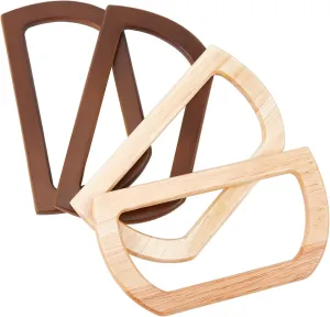 WADORN Wooden Purse Handles - 4pcs, 2 Colors, Oval Shaped Replacement for DIY Handmade Beach, Crochet, Straw Bags - 6.43.5 Inch