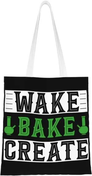 Wake Bake Create Tote Bag for Women Canvas Shopping Bags Reusable Large Capacity Casual Shoulder Handbags Grocery Bags