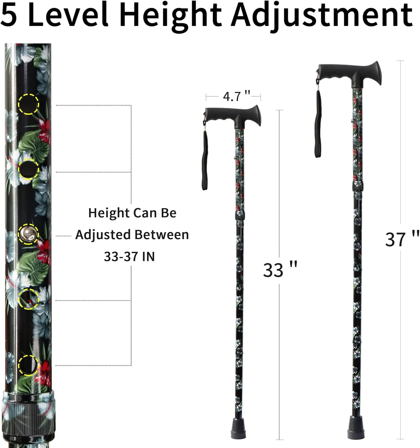 Walking Cane for Men and Women, Foldable Floral Lightweight Adjustable Portable for Folding Canes, Comfortable T-Handle for Seniors Adults