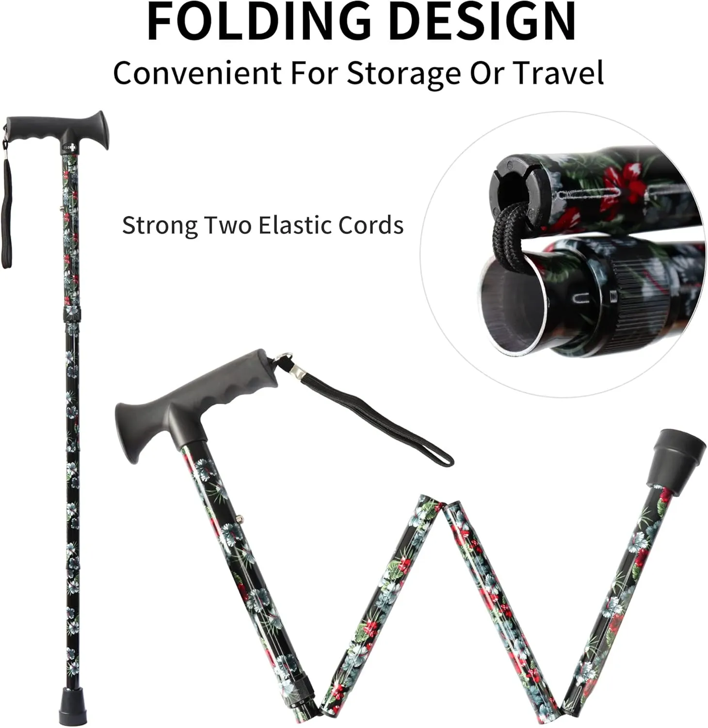 Walking Cane for Men and Women, Foldable Floral Lightweight Adjustable Portable for Folding Canes, Comfortable T-Handle for Seniors Adults
