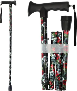 Walking Cane for Men and Women, Foldable Floral Lightweight Adjustable Portable for Folding Canes, Comfortable T-Handle for Seniors Adults