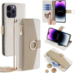 Wallet Case with Crossbody Strap Compatible for OnePlus 13R, Magnetic Handbag Zipper Pocket Cases PU Leather Flip Cell Phone Holster Cover with Kickstand, White