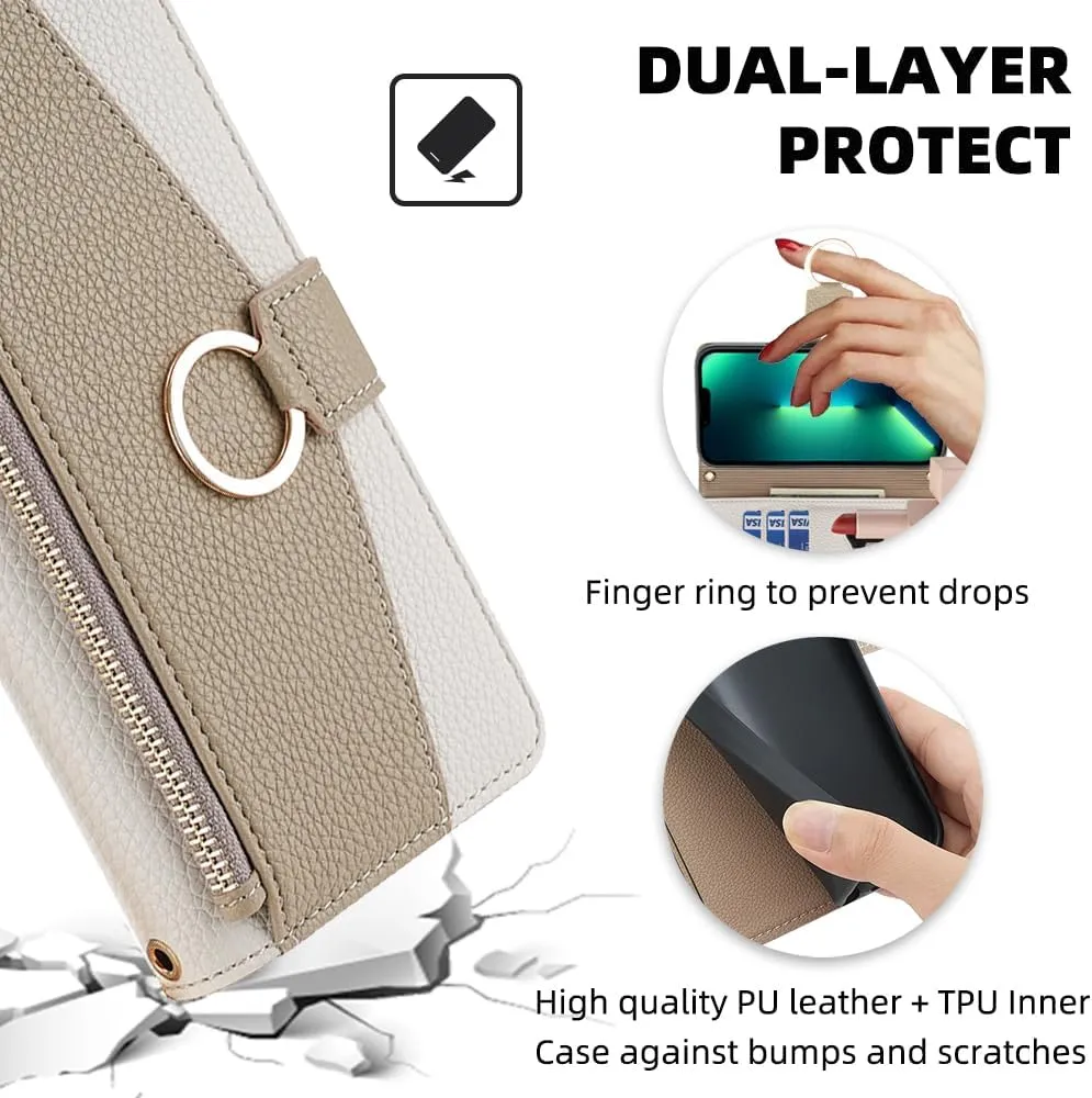 Wallet Case with Crossbody Strap Compatible for OnePlus 13R, Magnetic Handbag Zipper Pocket Cases PU Leather Flip Cell Phone Holster Cover with Kickstand, White
