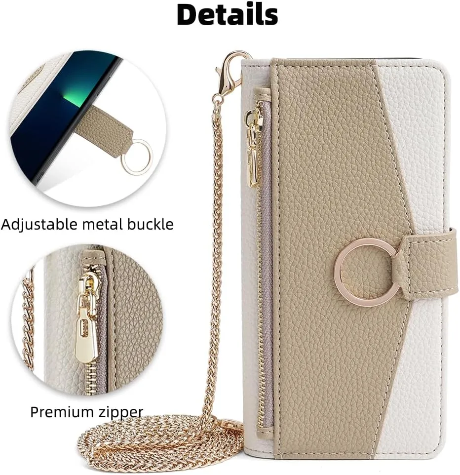 Wallet Case with Crossbody Strap Compatible for OnePlus 13R, Magnetic Handbag Zipper Pocket Cases PU Leather Flip Cell Phone Holster Cover with Kickstand, White