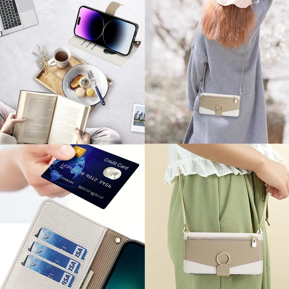 Wallet Case with Crossbody Strap Compatible for OnePlus 13R, Magnetic Handbag Zipper Pocket Cases PU Leather Flip Cell Phone Holster Cover with Kickstand, White