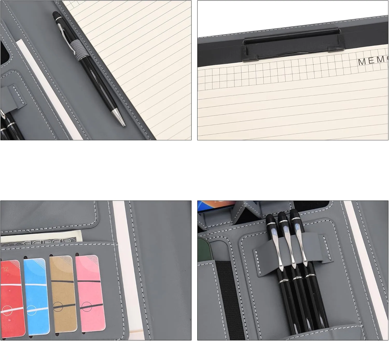Wason Portfolio Padfolio A4 Leather PU Folder File Document Holder Case with Writing Pad Removable Clipboard Card Stationary Case Phone Tablet Stand for Organizer Office Travel School (Purple)