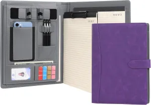 Wason Portfolio Padfolio A4 Leather PU Folder File Document Holder Case with Writing Pad Removable Clipboard Card Stationary Case Phone Tablet Stand for Organizer Office Travel School (Purple)