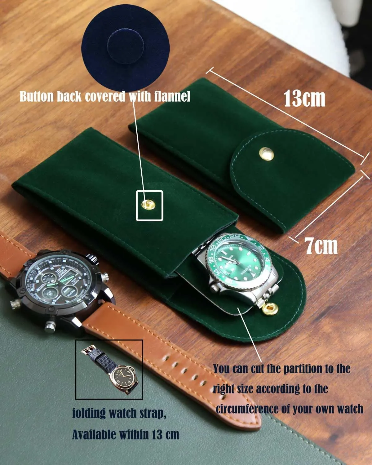 Watch Travel Pouch Set - 6PCS Portable Velvet Cases for Men and Women, Soft Storage Organizer (2 Green, 2 Black, 2 Blue)