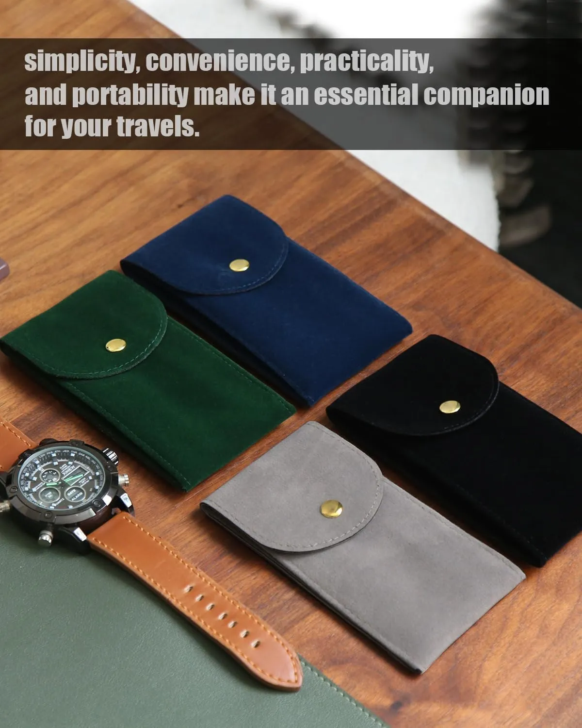 Watch Travel Pouch Set - 6PCS Portable Velvet Cases for Men and Women, Soft Storage Organizer (2 Green, 2 Black, 2 Blue)