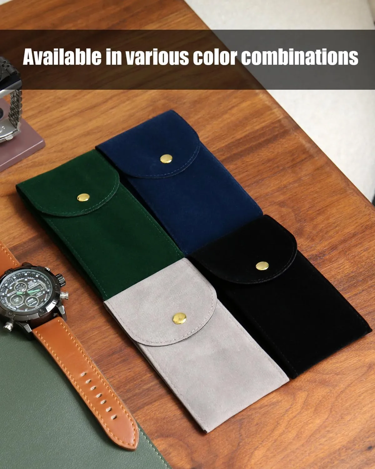 Watch Travel Pouch Set - 6PCS Portable Velvet Cases for Men and Women, Soft Storage Organizer (2 Green, 2 Black, 2 Blue)