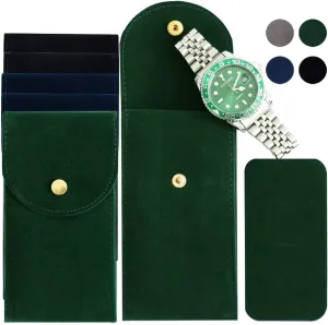 Watch Travel Pouch Set - 6PCS Portable Velvet Cases for Men and Women, Soft Storage Organizer (2 Green, 2 Black, 2 Blue)