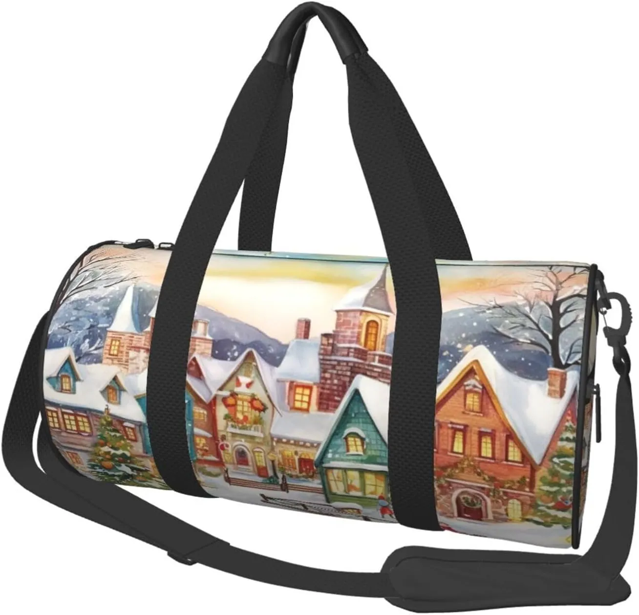 Watercolor Magic Christmas Village Duffle Bag for Women Men Personal Item Travel Bag Canvas Weekender Overnight Bag Lightweight Sports Tote Gym Bag Carry On Luggage Bag