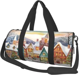 Watercolor Magic Christmas Village Duffle Bag for Women Men Personal Item Travel Bag Canvas Weekender Overnight Bag Lightweight Sports Tote Gym Bag Carry On Luggage Bag