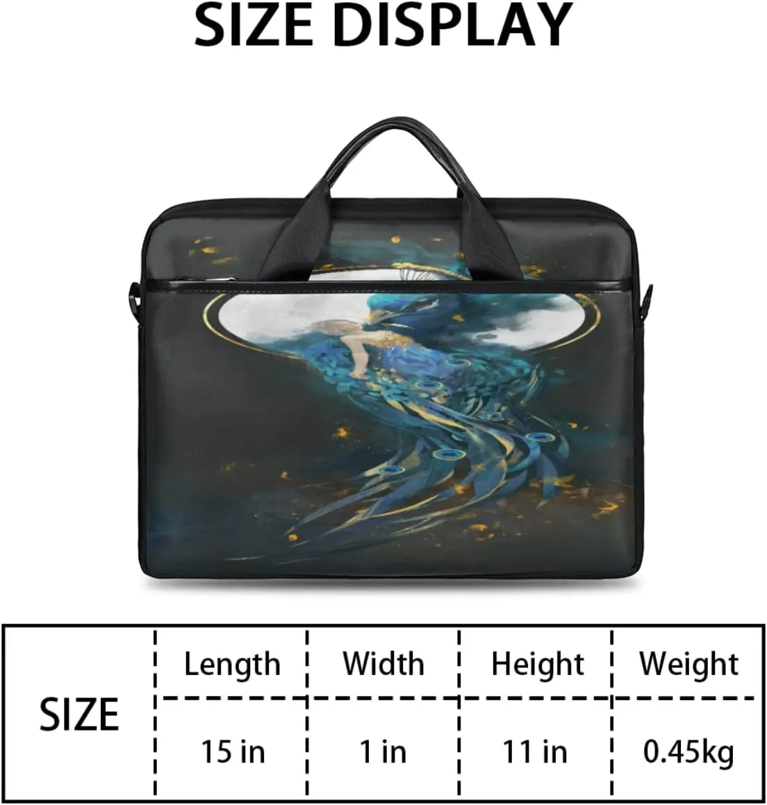 Watercolor Peacock Woman Laptop Shoulder Messenger Bag Waterproof Laptop Briefcase with Handle and Padded Strap Case Sleeve