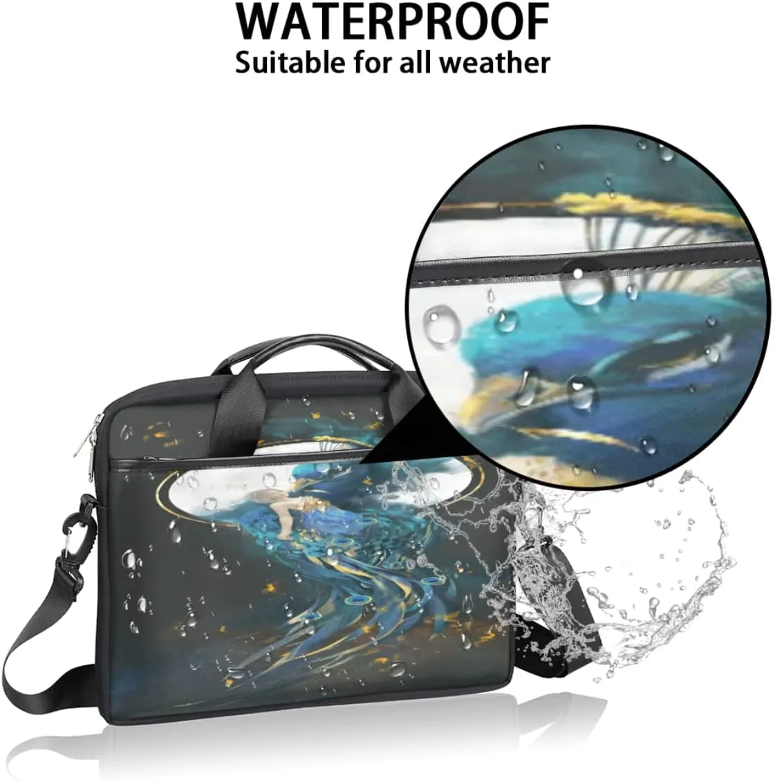 Watercolor Peacock Woman Laptop Shoulder Messenger Bag Waterproof Laptop Briefcase with Handle and Padded Strap Case Sleeve