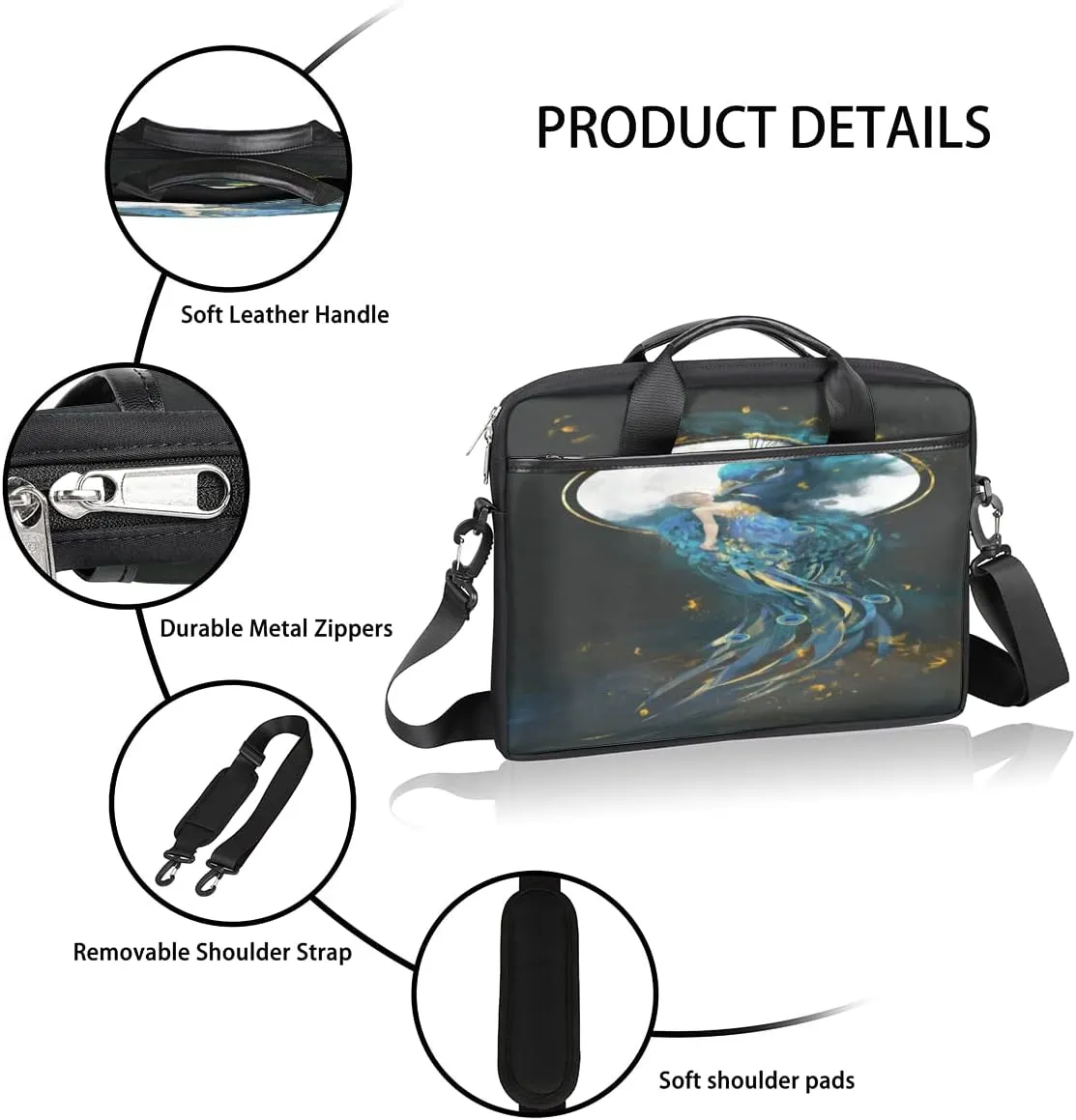 Watercolor Peacock Woman Laptop Shoulder Messenger Bag Waterproof Laptop Briefcase with Handle and Padded Strap Case Sleeve