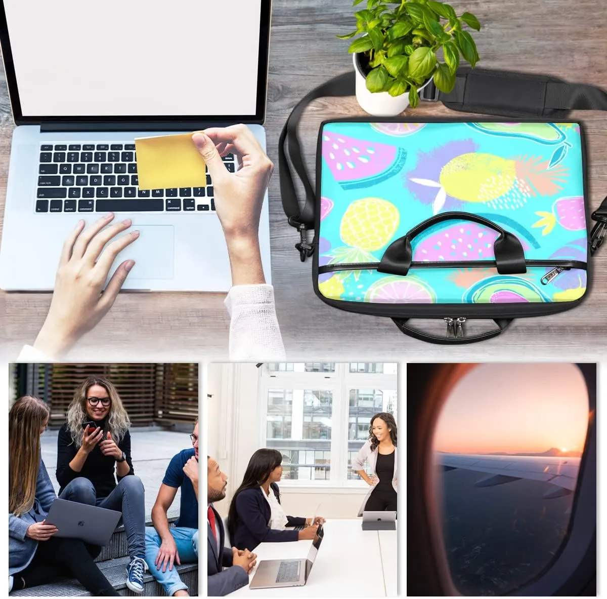Watercolor Peacock Woman Laptop Shoulder Messenger Bag Waterproof Laptop Briefcase with Handle and Padded Strap Case Sleeve