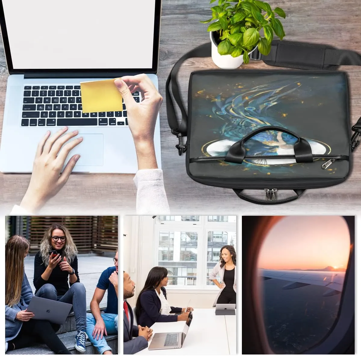Watercolor Peacock Woman Laptop Shoulder Messenger Bag Waterproof Laptop Briefcase with Handle and Padded Strap Case Sleeve