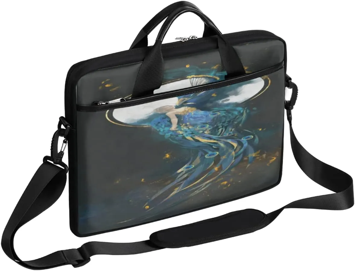 Watercolor Peacock Woman Laptop Shoulder Messenger Bag Waterproof Laptop Briefcase with Handle and Padded Strap Case Sleeve