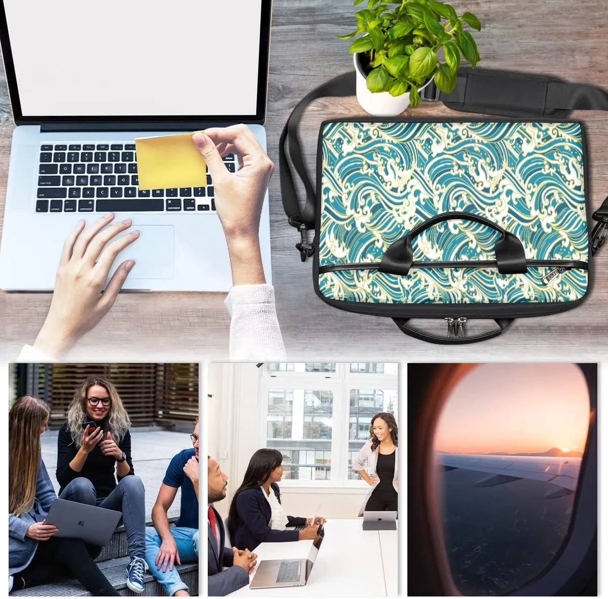 Watercolor Peacock Woman Laptop Shoulder Messenger Bag Waterproof Laptop Briefcase with Handle and Padded Strap Case Sleeve