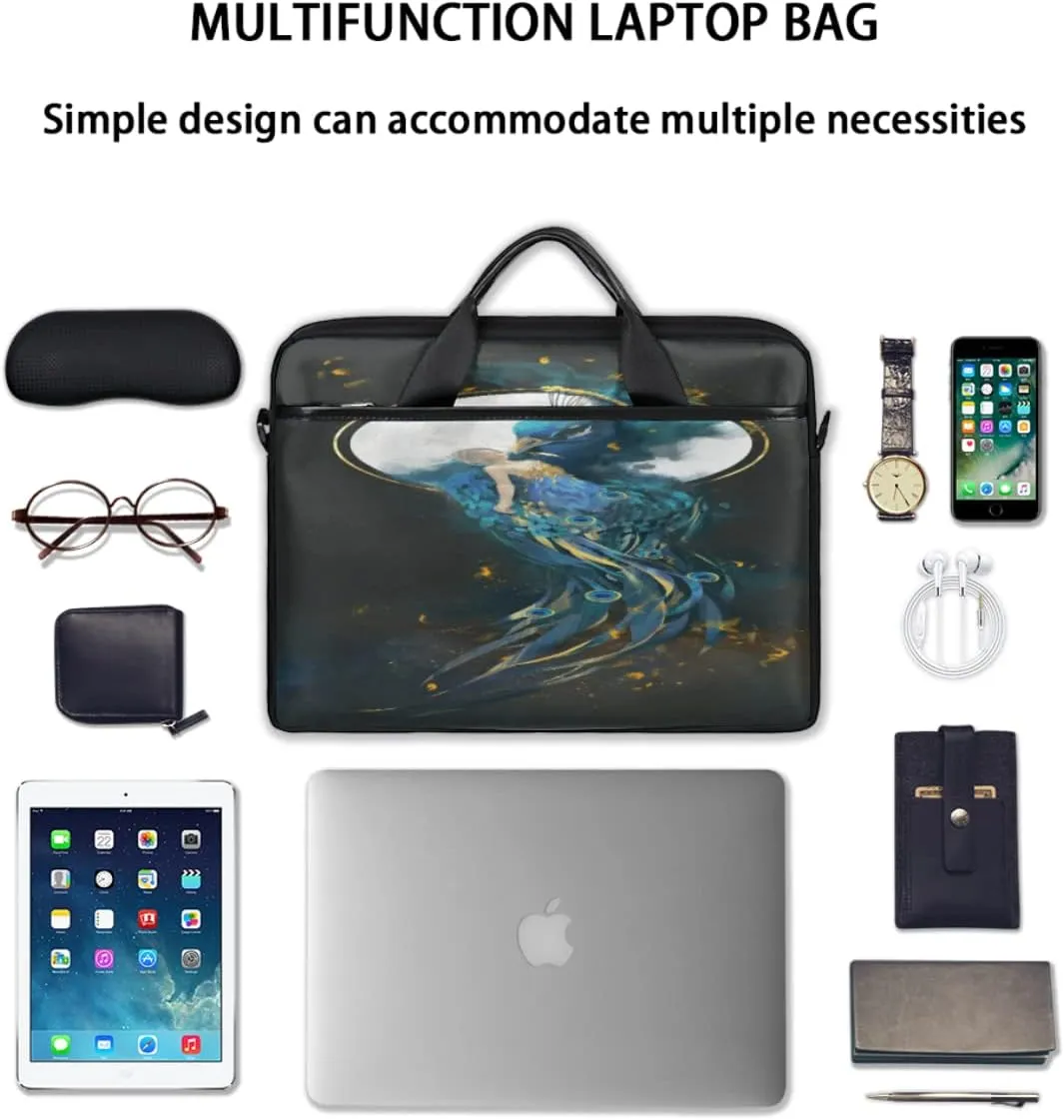 Watercolor Peacock Woman Laptop Shoulder Messenger Bag Waterproof Laptop Briefcase with Handle and Padded Strap Case Sleeve