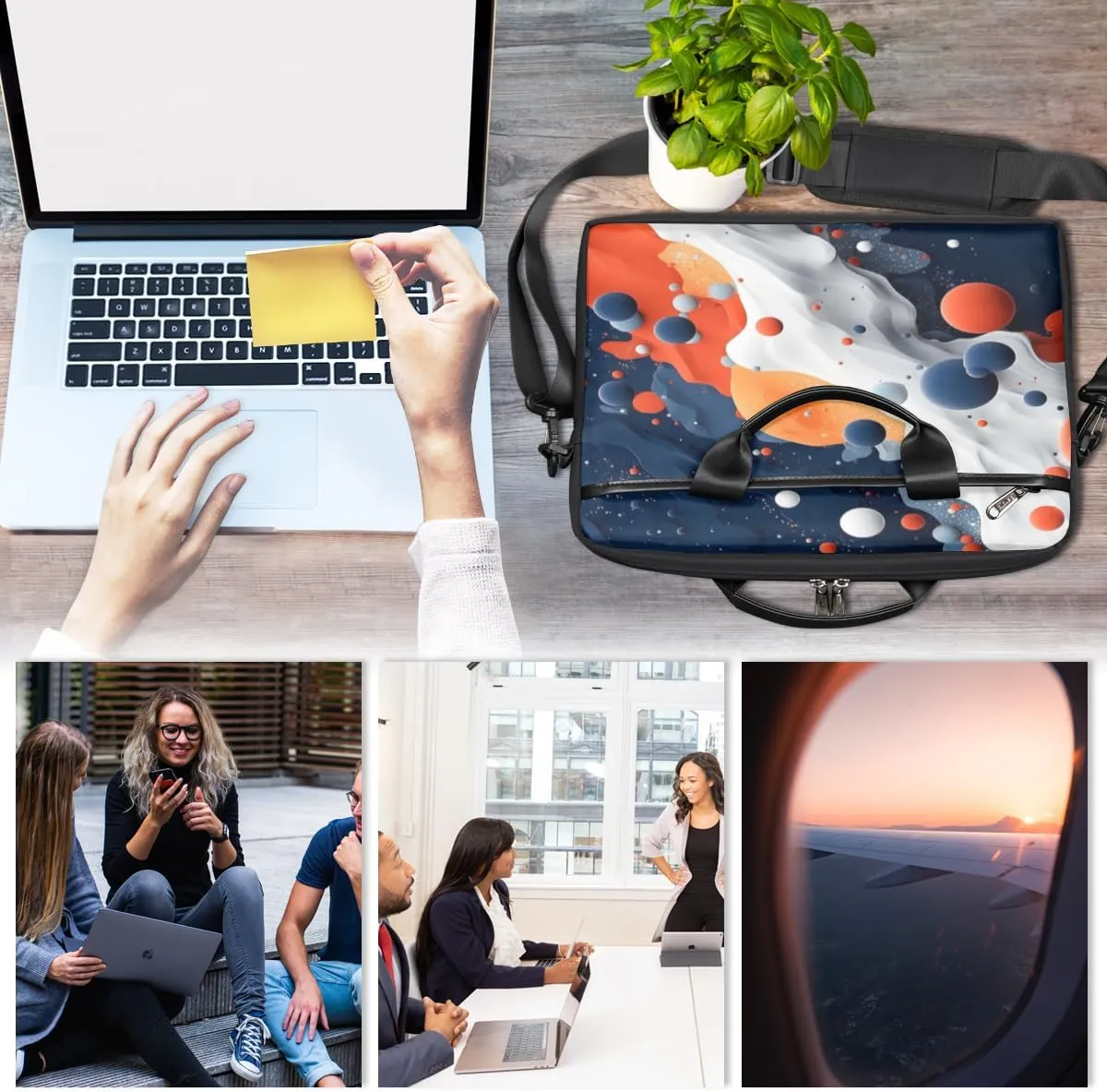 Watercolor Yellow Flower Laptop Bag for Men Women 13-15 Inch Case Bags Sleeve Shoulder with Anti Slip Removable