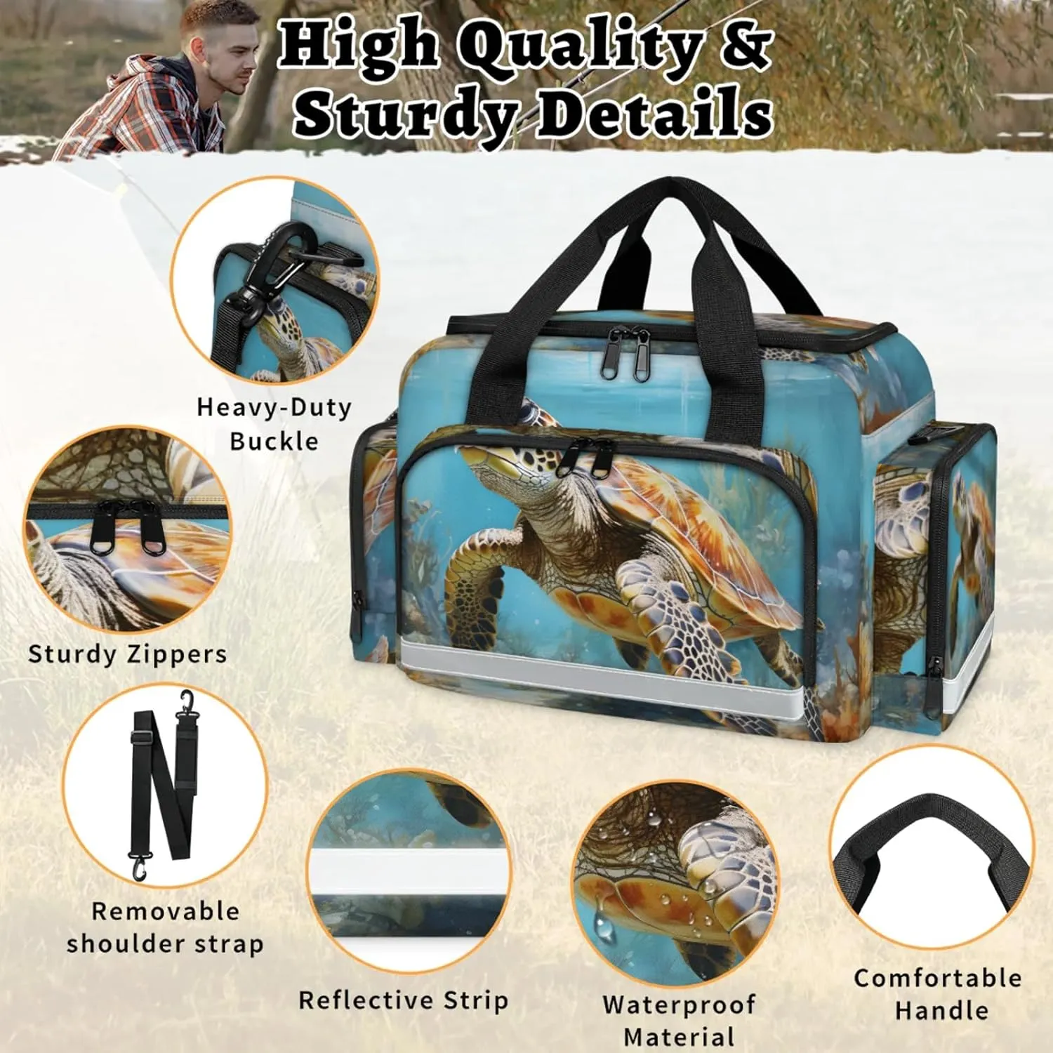 Waterproof Tactical Duffle Bag 25" Carry On Bag for EMT Tear-Resistant Gym Bag with Multi-Pocket & OSHA Reflective Travel Bags for Men Women Leisurely Turtle