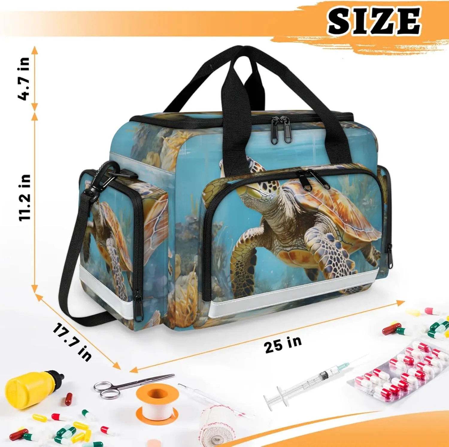 Waterproof Tactical Duffle Bag 25" Carry On Bag for EMT Tear-Resistant Gym Bag with Multi-Pocket & OSHA Reflective Travel Bags for Men Women Leisurely Turtle