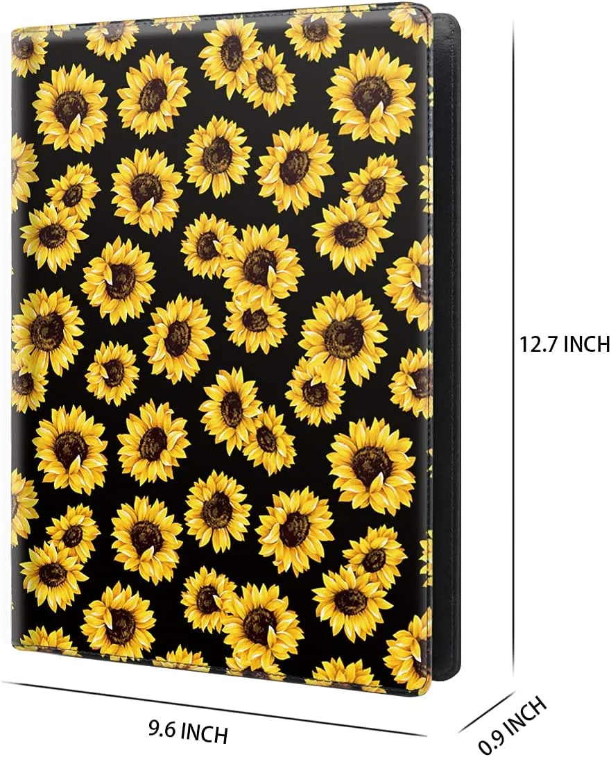 WAVEYU Portfolio Case for Women, Cute Padfolio Cover Folder, Conference/Resume/Legal Document Organizer with Letter/A4 Size Clipboard Hardboard, Business Card Holders, Document Sleeve, Sunflower