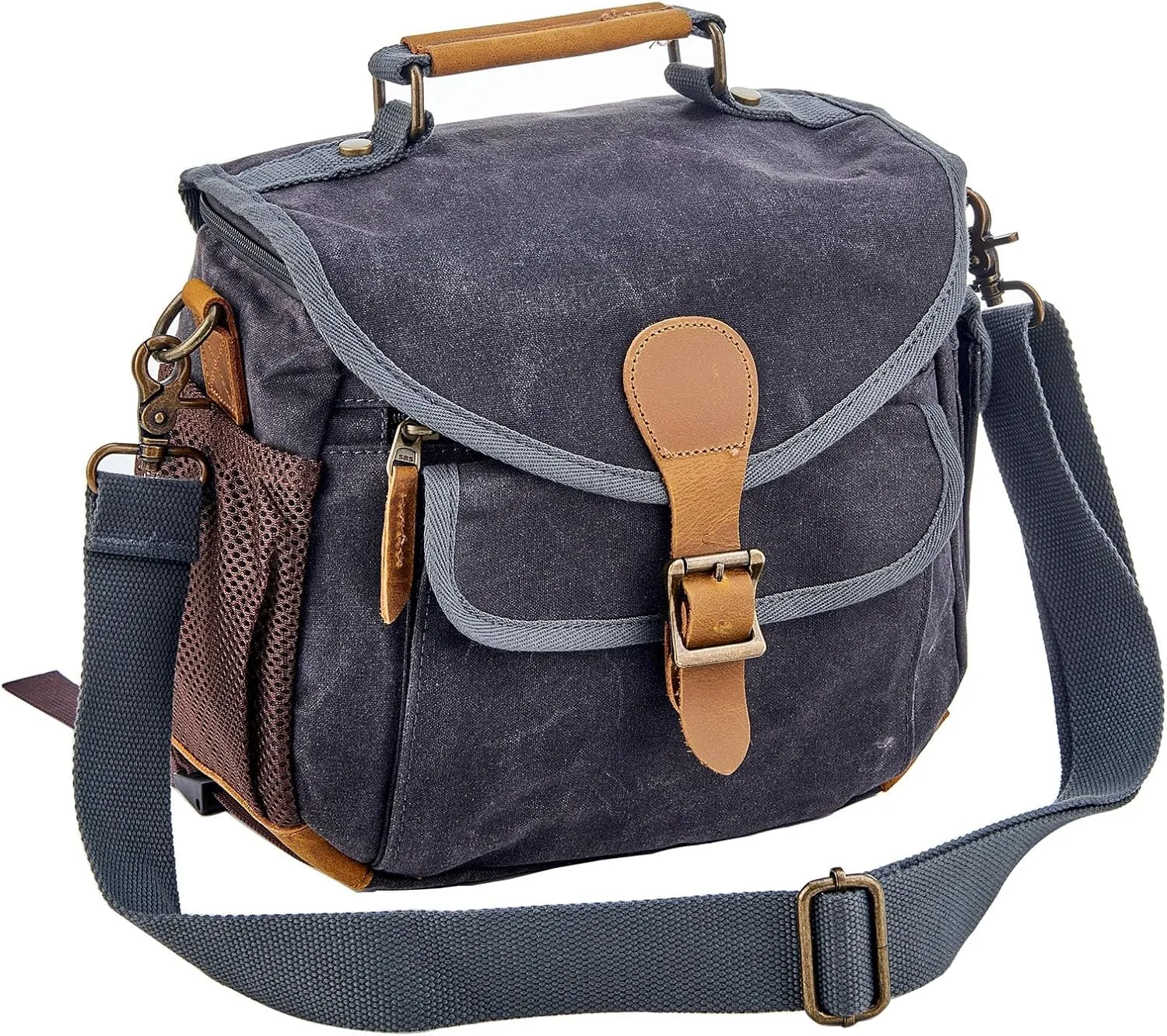 Waxed Canvas Camera Bag DSLR/SLR/Mirrorless Sling Waterproof Purse with Tripod Holder Anti-shock Crossbody Case Compatible for Nikon Canon Sony DarkGray