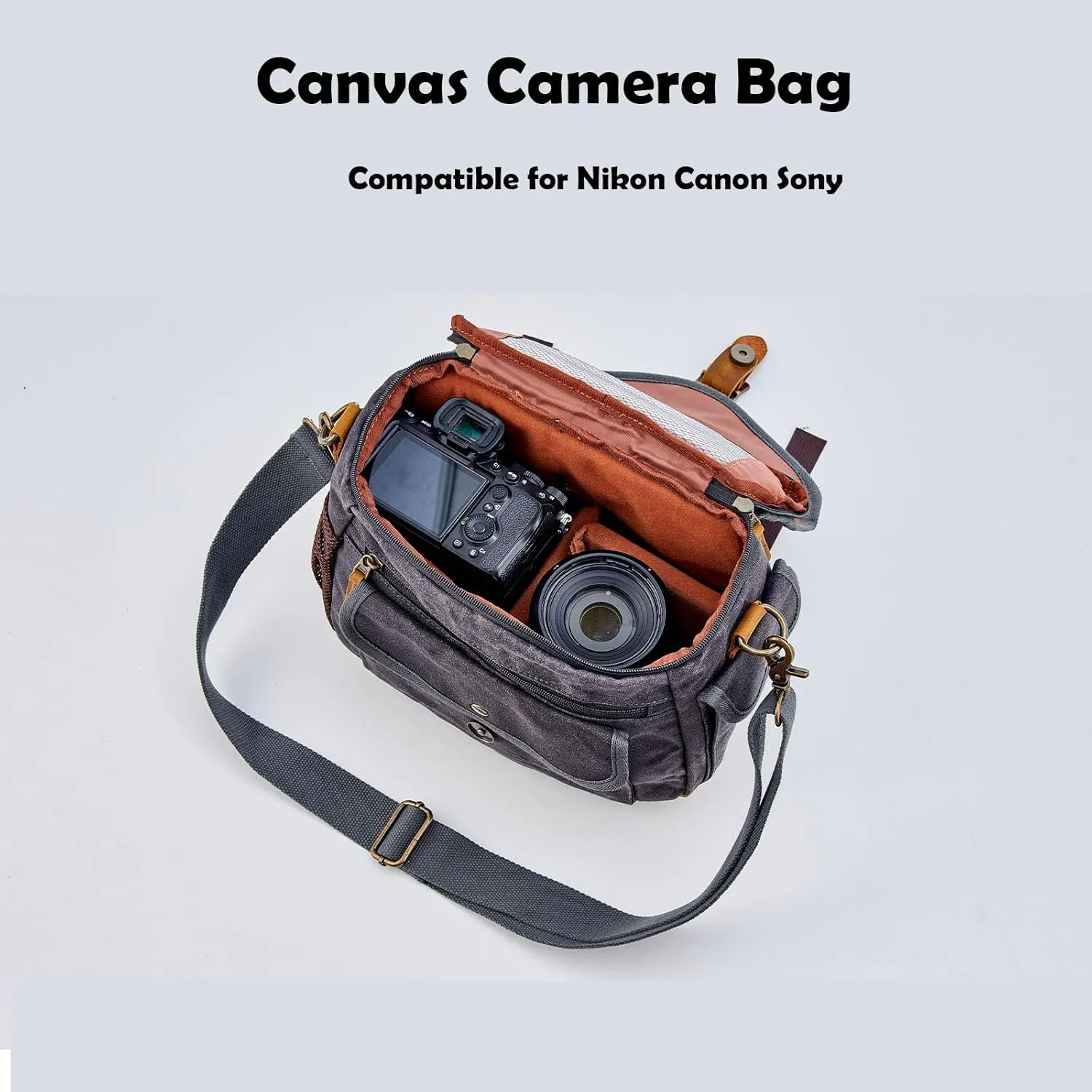 Waxed Canvas Camera Bag DSLR/SLR/Mirrorless Sling Waterproof Purse with Tripod Holder Anti-shock Crossbody Case Compatible for Nikon Canon Sony DarkGray