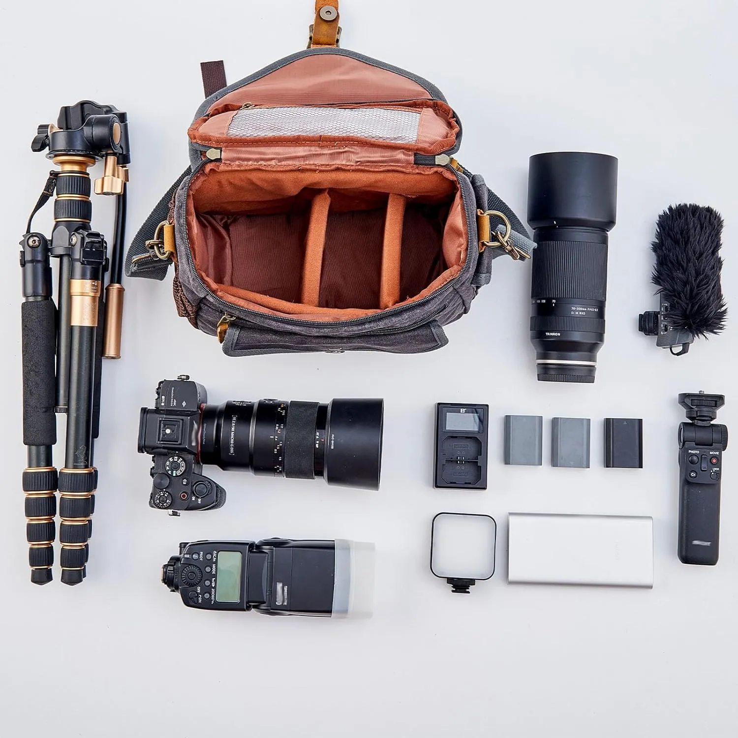 Waxed Canvas Camera Bag DSLR/SLR/Mirrorless Sling Waterproof Purse with Tripod Holder Anti-shock Crossbody Case Compatible for Nikon Canon Sony DarkGray