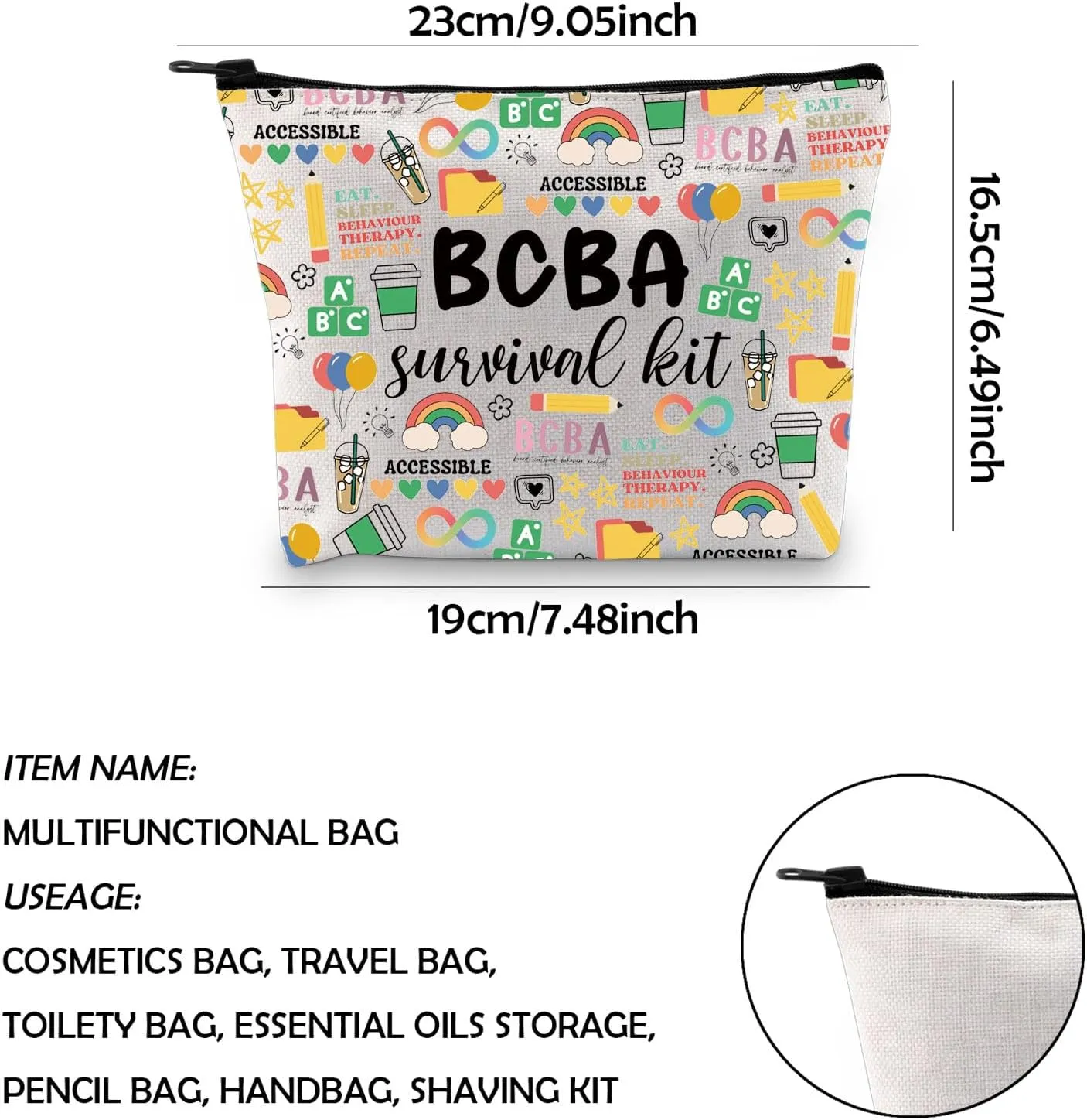 WCGXKO BCBA Survival Kit Zipper Pouch Makeup Bag Gift for BCBA Therapist Behavior Therapist (BCBA acces)