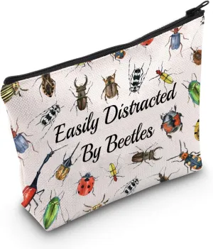 WCGXKO Beetles Lover Gift Easily Distracted By Beetles Insect Bugs Lover Zipper Pouch Makeup Bag (B-By Beetles), beige