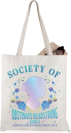 WCGXKO Book Lover Gift Women Feminist Gift Society Of Obstinate Headstrong Tote Bag Library Gift (Obstinate Tote)