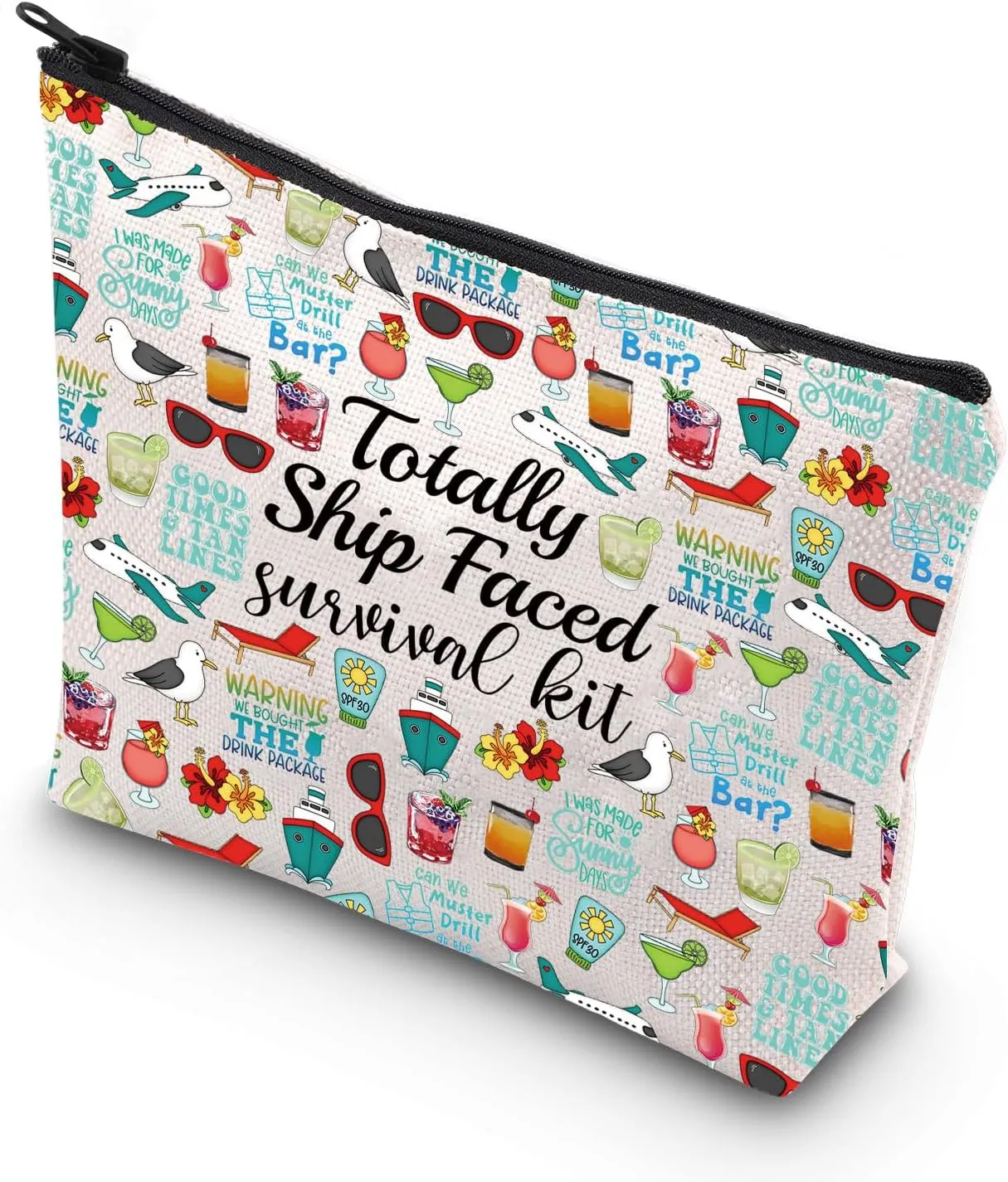 WCGXKO Cruise Trip Gift Cruise Bachelorette Party Favor Totally Ship Faced Zipper Makeup Bags Travel Toiletry Bag Accessories (Faced LINES)