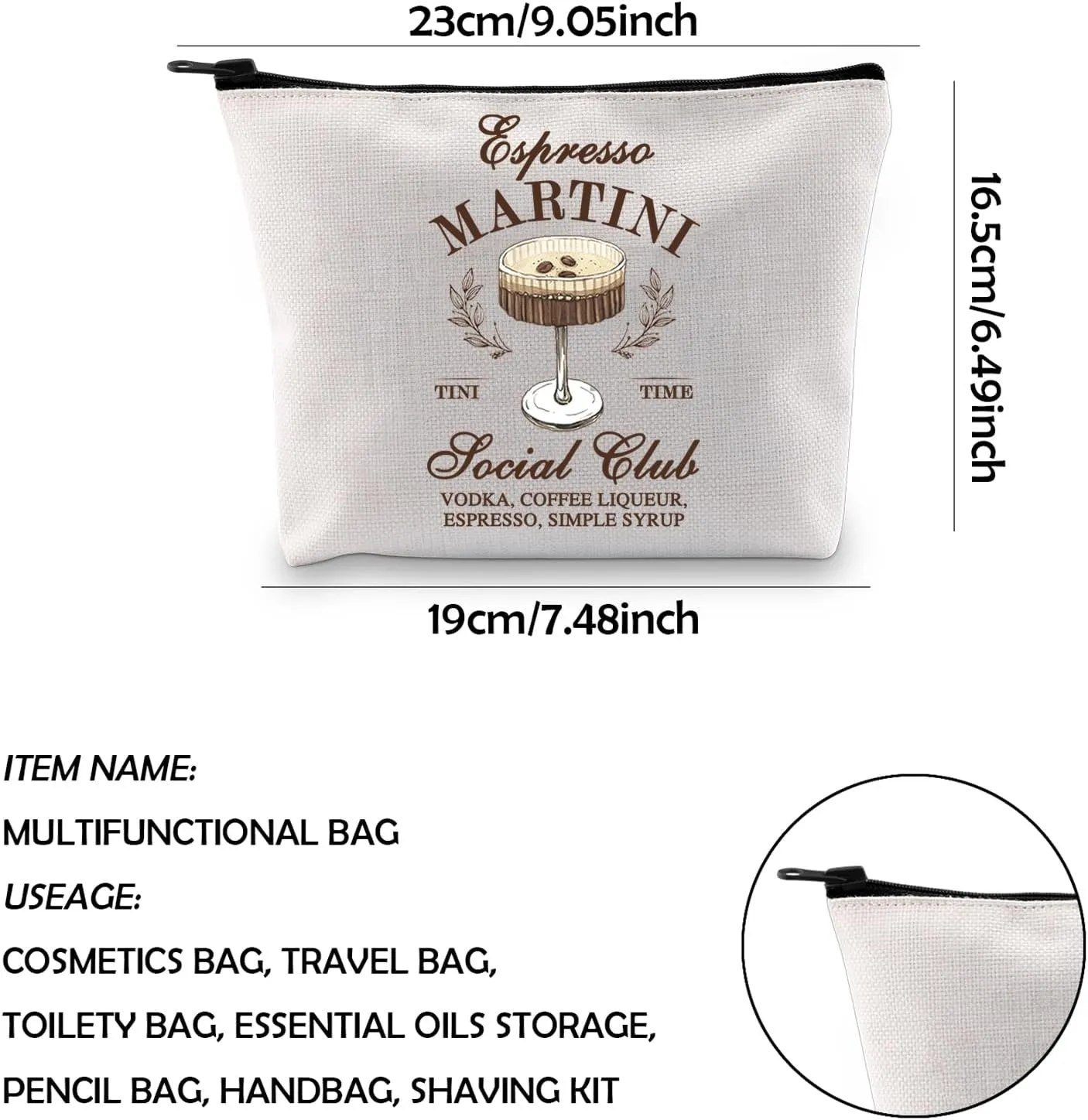 WCGXKO Espresso Martini Gift Espresso Martini Bachelor Bachelorette Party Zipper Pouch Makeup Bag (SYRUP Bag)