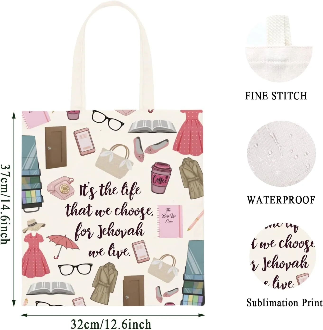 WCGXKO Jehovah Witness Gift JW Gift Christian Canvas Tote Bag Reusable Bag Shopping Bag