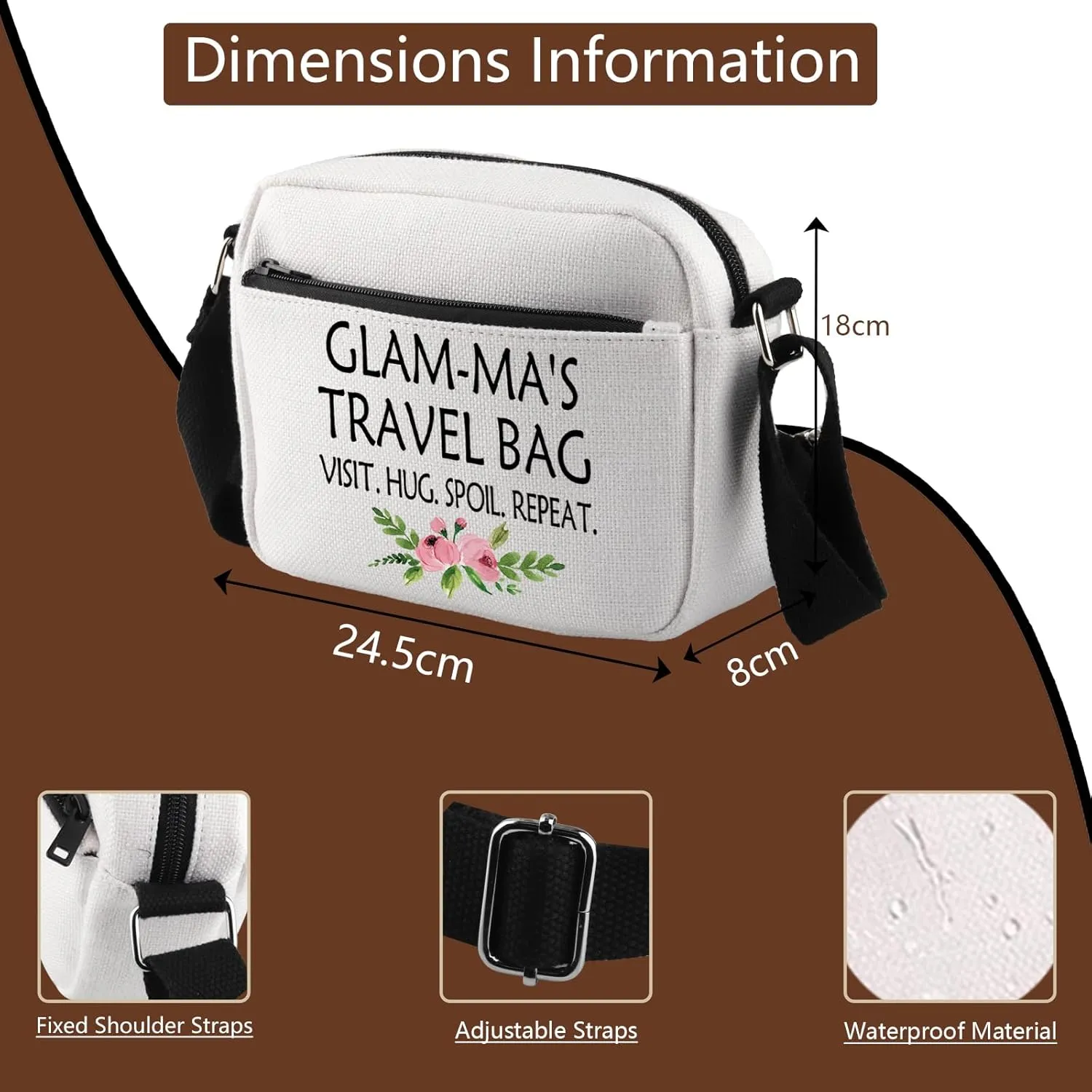WCGXKO Mother’s Day Gift Grandma Birthday Gift Mother’s Day MerchandiseZipper Canvas Crossbody Bag For Grandma