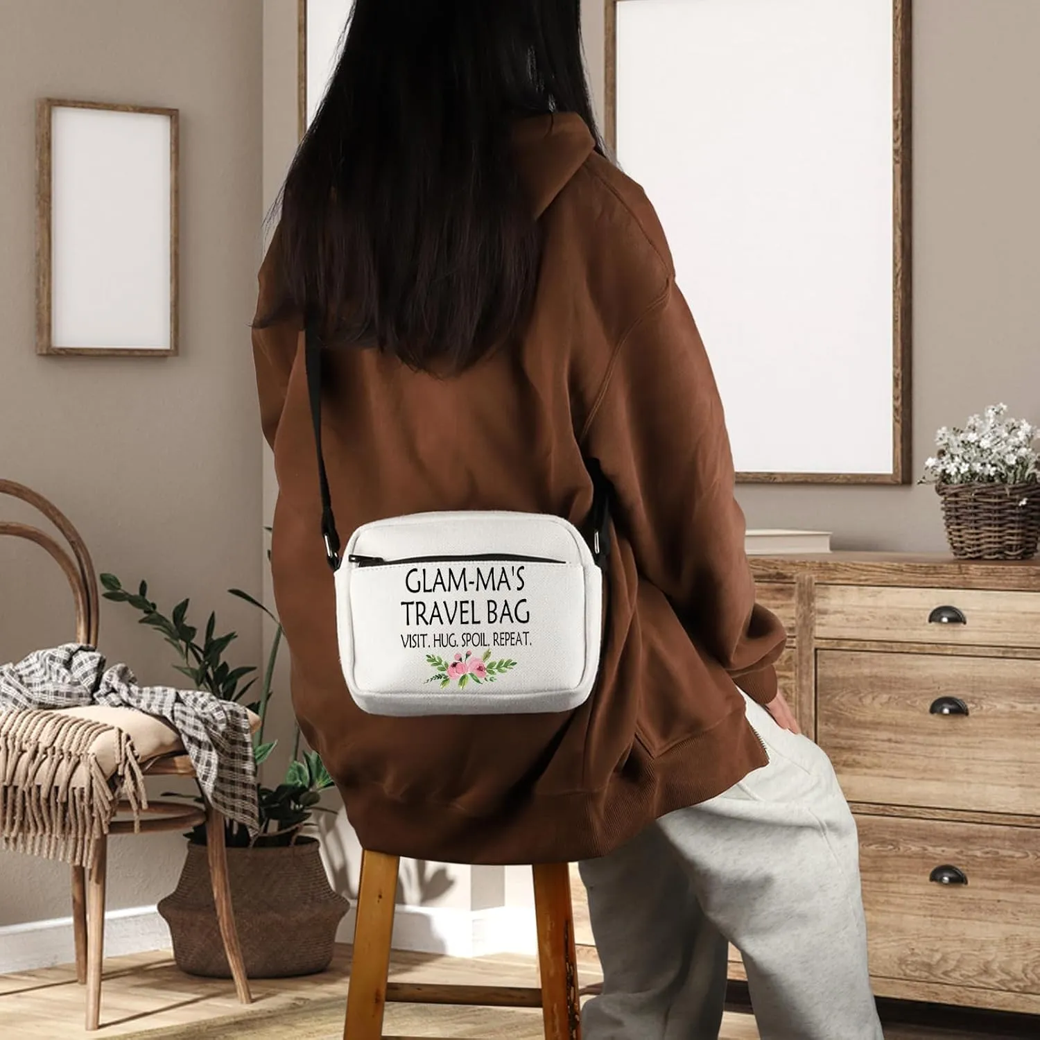 WCGXKO Mother’s Day Gift Grandma Birthday Gift Mother’s Day MerchandiseZipper Canvas Crossbody Bag For Grandma