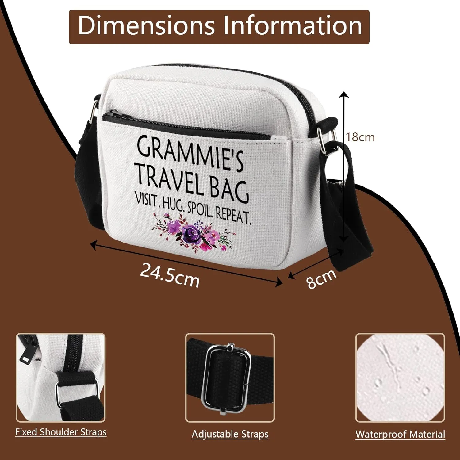 WCGXKO Mother’s Day Gift Grandma Birthday Gift Mother’s Day MerchandiseZipper Canvas Crossbody Bag For Grandma