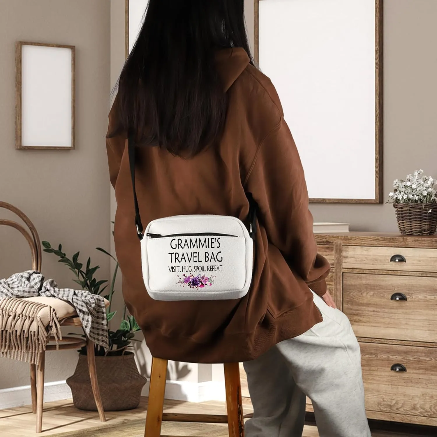 WCGXKO Mother’s Day Gift Grandma Birthday Gift Mother’s Day MerchandiseZipper Canvas Crossbody Bag For Grandma