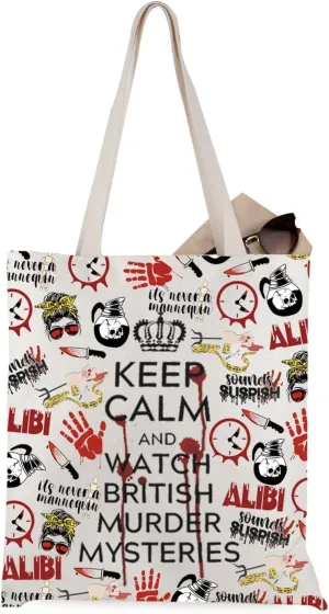 WCGXKO Murder Show Gift Keep Calm And Watch British Murder Mysteries Tote Bag Mystery Movie Gift (Watch British Murder Tote)